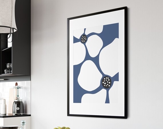 Bold Abstract Blue Poppy Flower Minimalist Botanical Wall Art