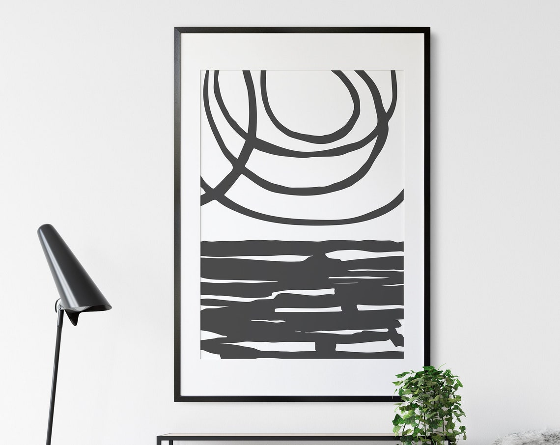 Black White Vertical Strokes Circular Arcs Minimalist Line Wall Art - Image 3