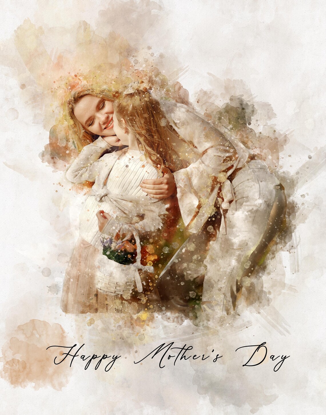 Happy Mother's Day Mother Child Embrace Watercolor Art Poster - Image 3