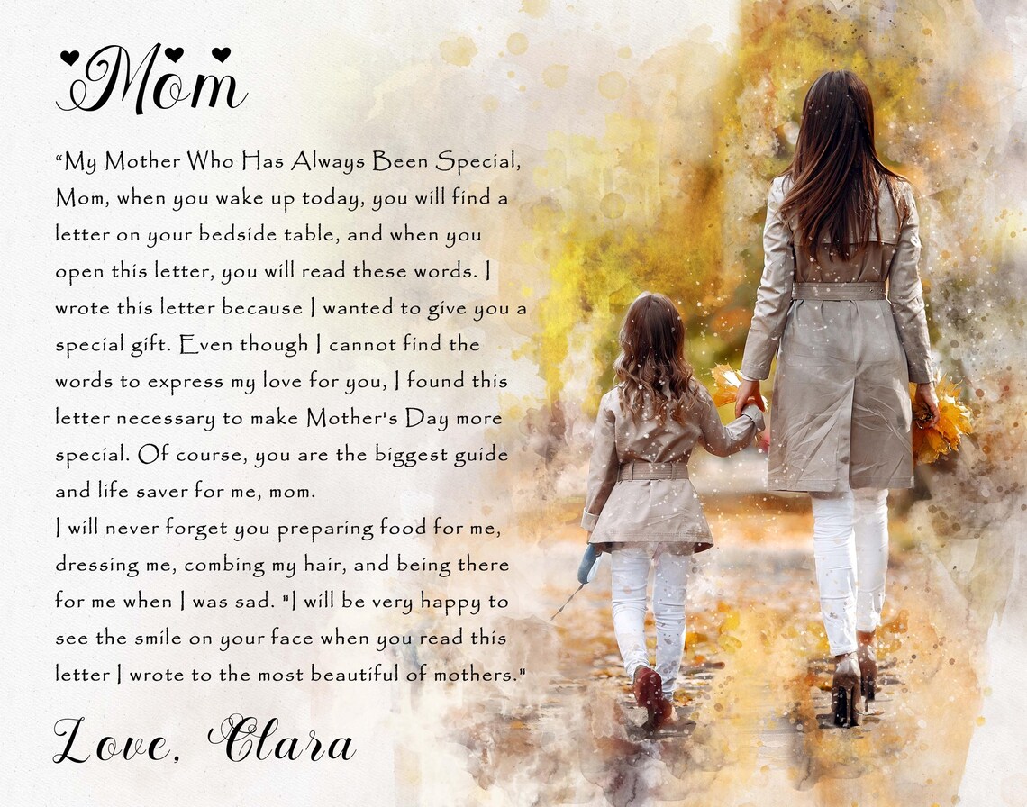 Mom and Daughter Sweet Autumn Walk Mother's Day Letter Art Poster - Image 3