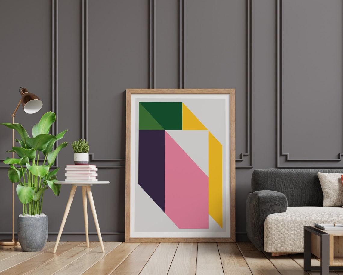 Green Purple Pink Yellow Geometric Polygon Blocks Modern Wall Art - Image 2