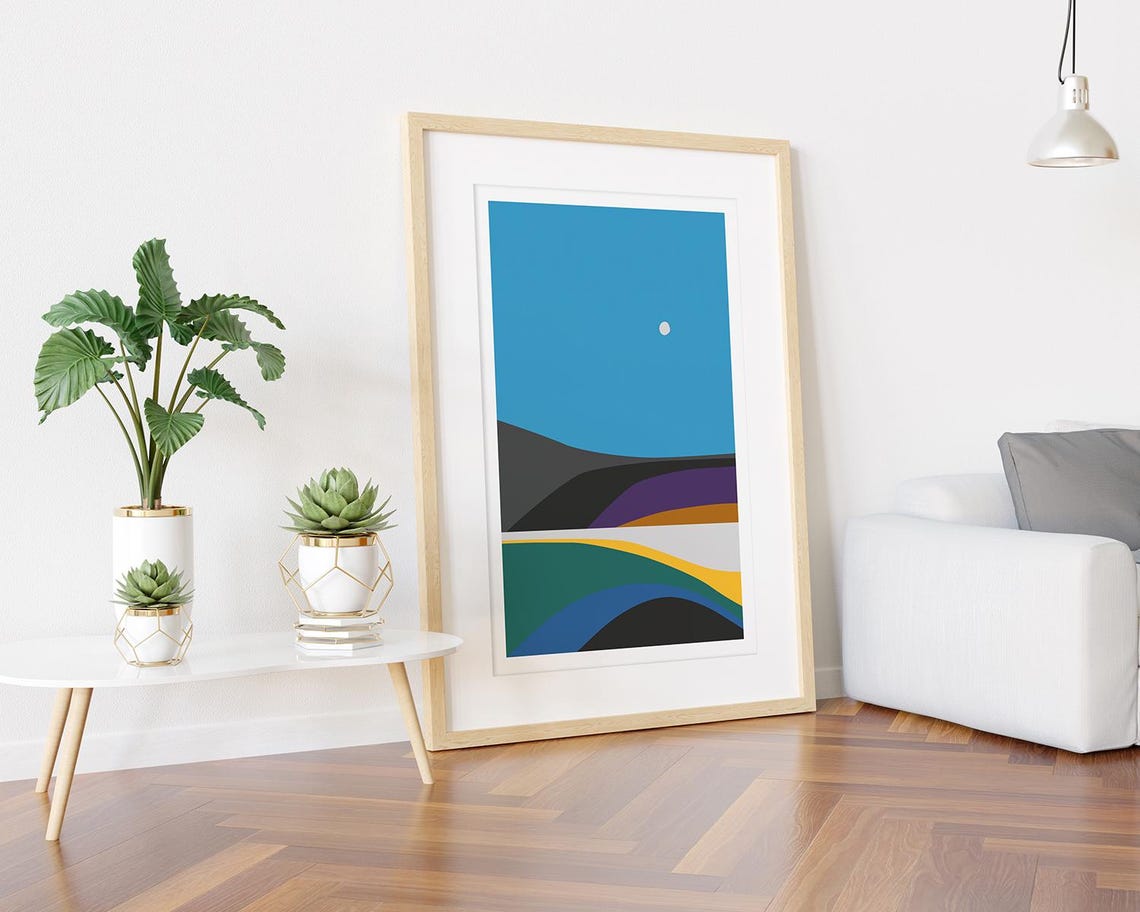 Bold Color Block Minimal Landscape Midnight Moon Graphic Poster - Image 3