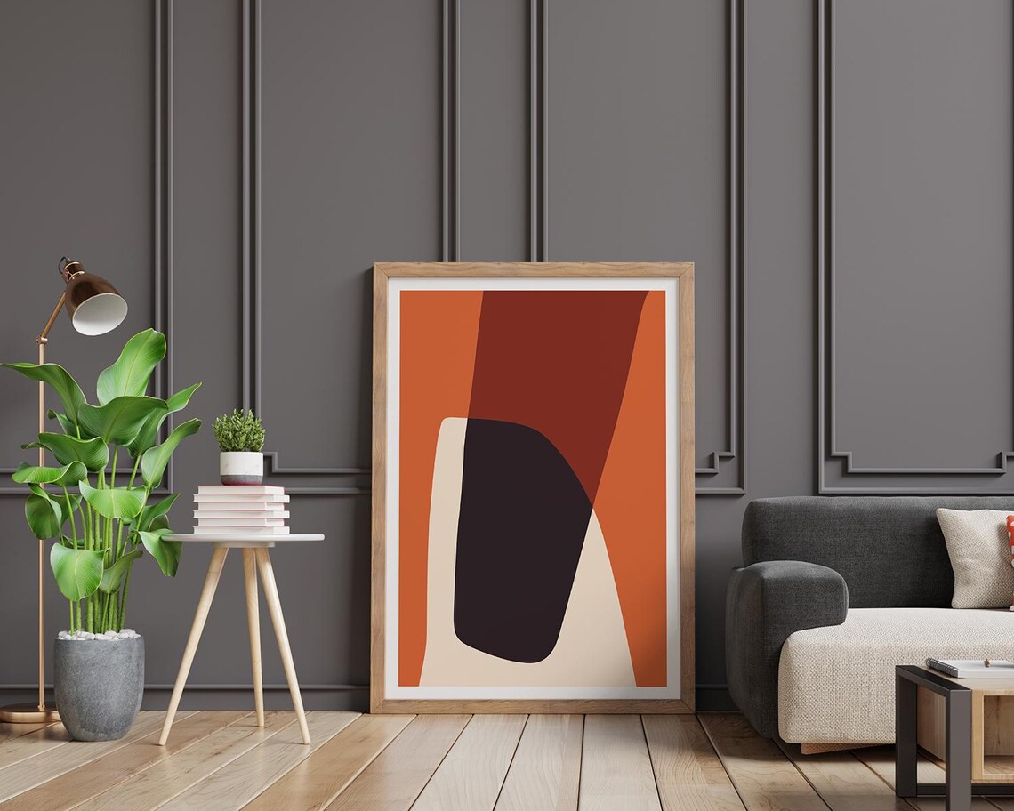 Abstract Orange and Brown Shapes Minimalist Modern Art Poster - Image 2