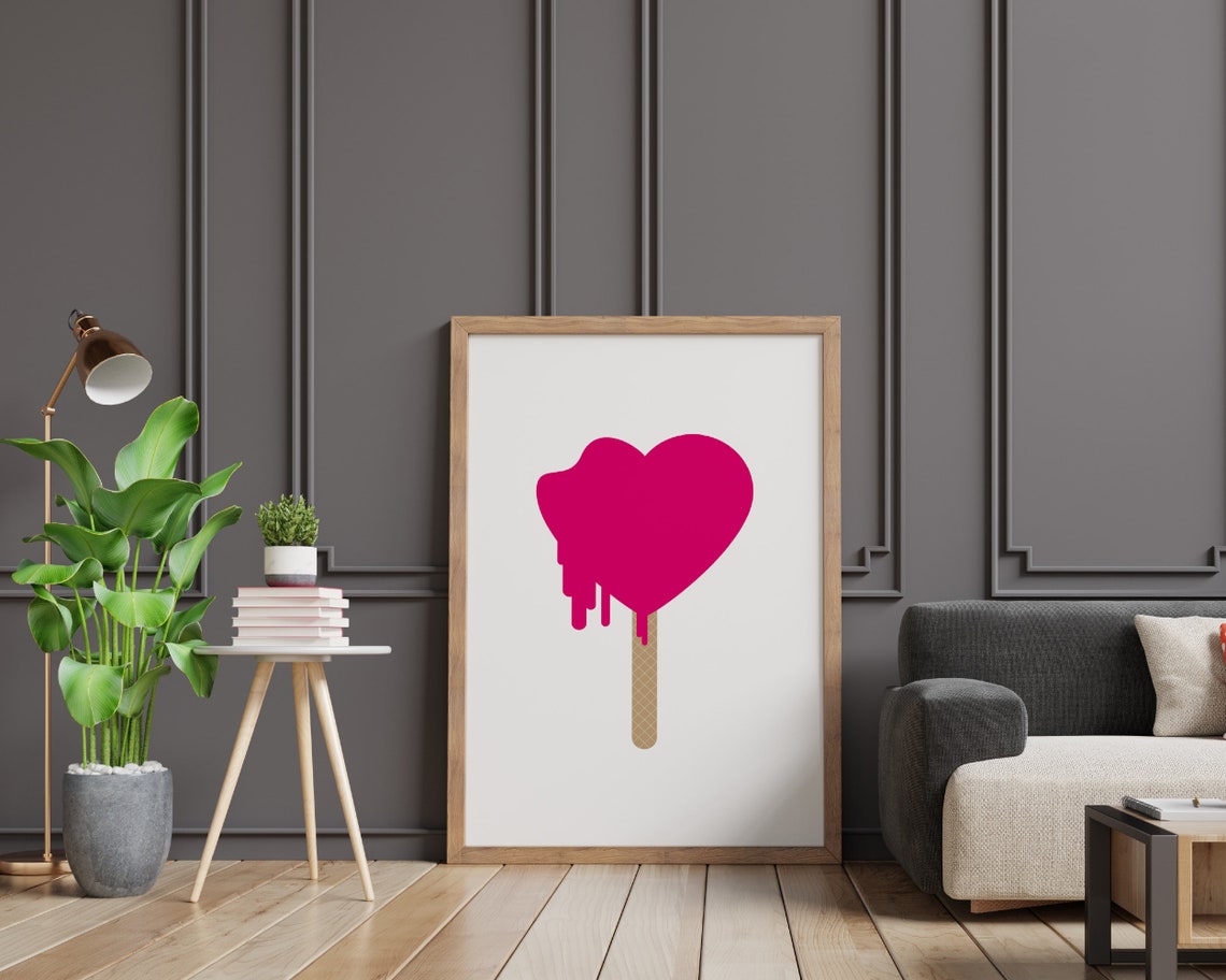 Melting Pink Heart Popsicle Stick Bold Graphic Pop Art Poster - Image 2
