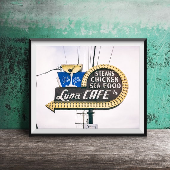 Luna Cafe Route 66 Photography Print Unframed Wall Art Print Granite City Illinois Neon Sign Restaurant Print