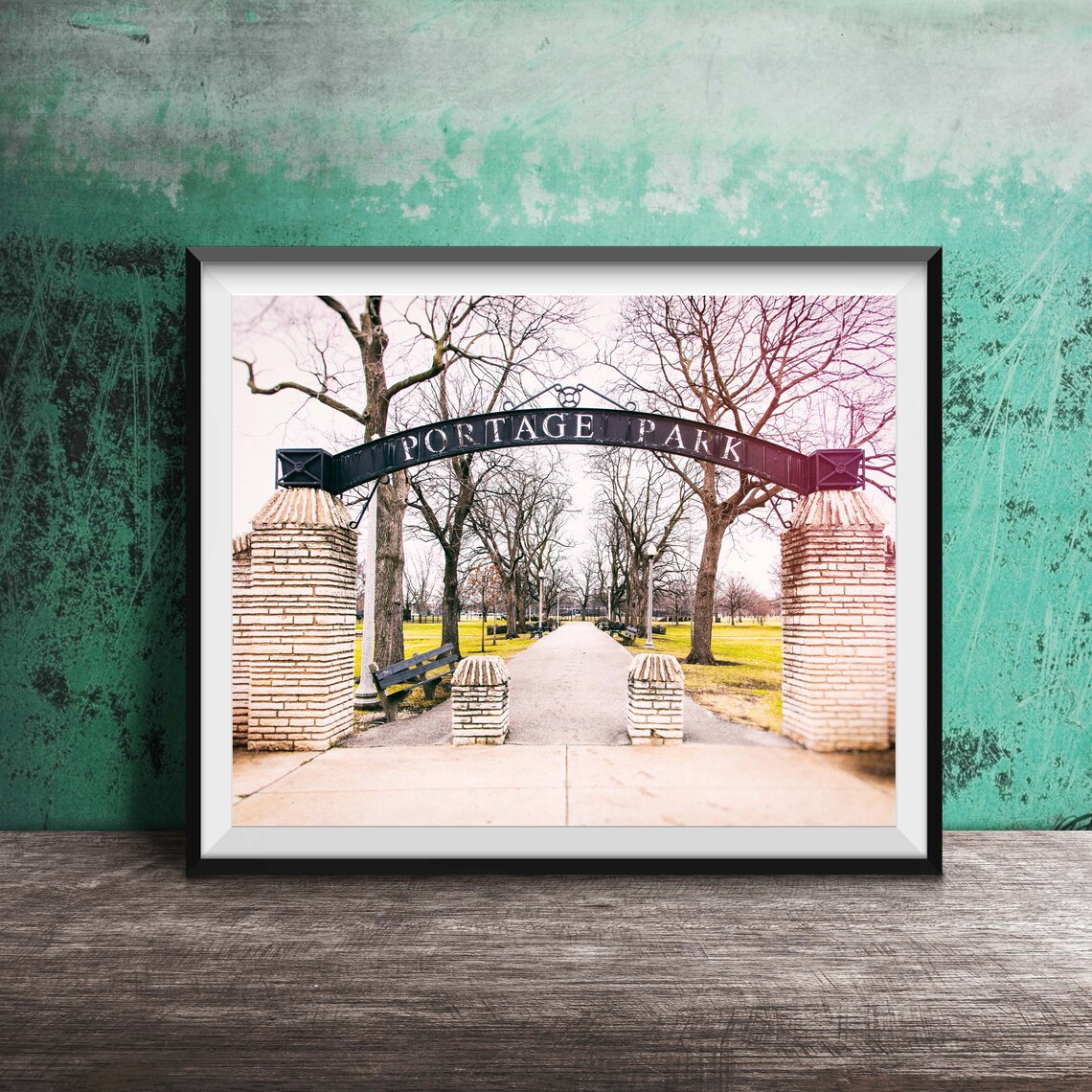 Portage Park Iron Archway Stone Pillars Entrance Photography Poster