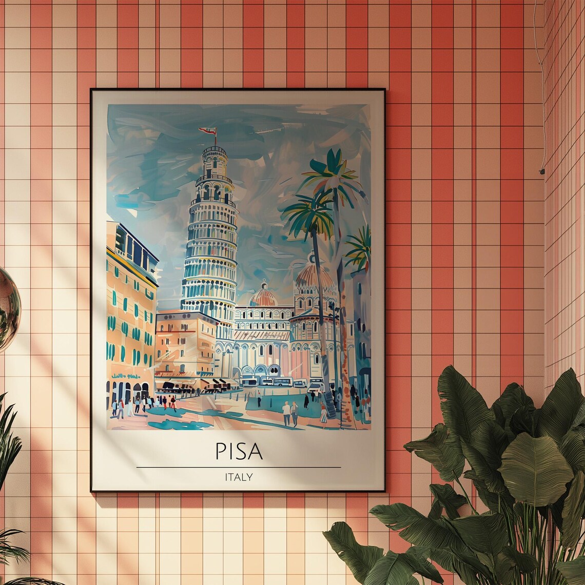 Pisa Leaning Tower Italy Watercolor Style City Landmark Travel Poster