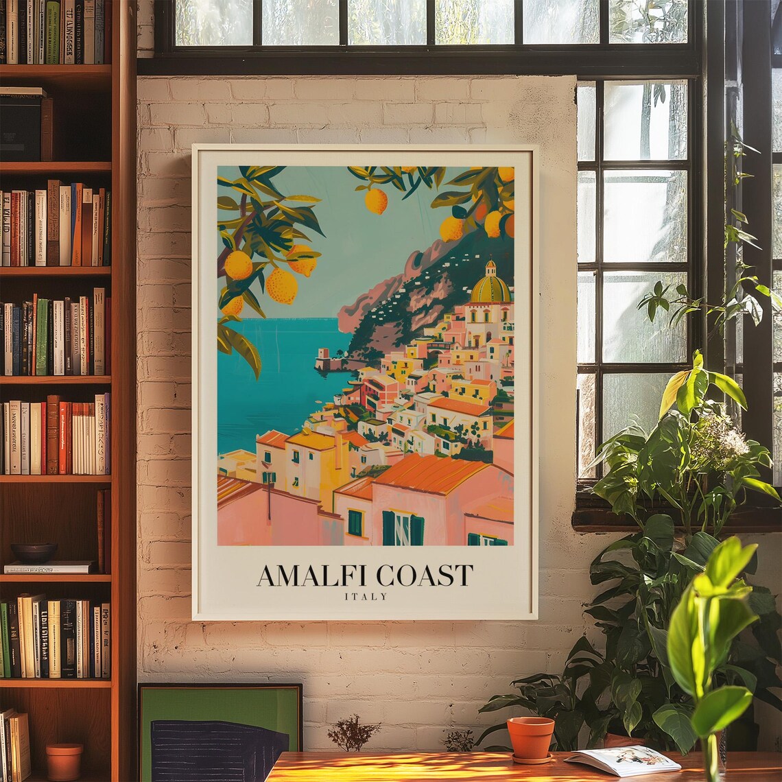 Amalfi Coast Italy Positano Village Lemon Grove Vintage Travel Poster