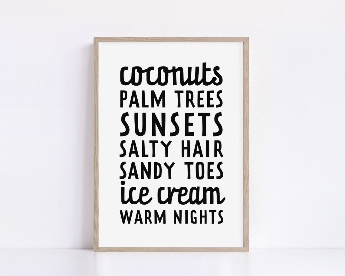 Coconuts Palm Trees Sunsets Beach Words Summer Typography Poster - Image 2