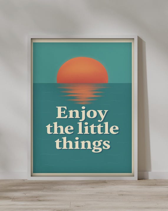 Retro Sunset Print Enjoy The Little Things Quote Boho Home Decor