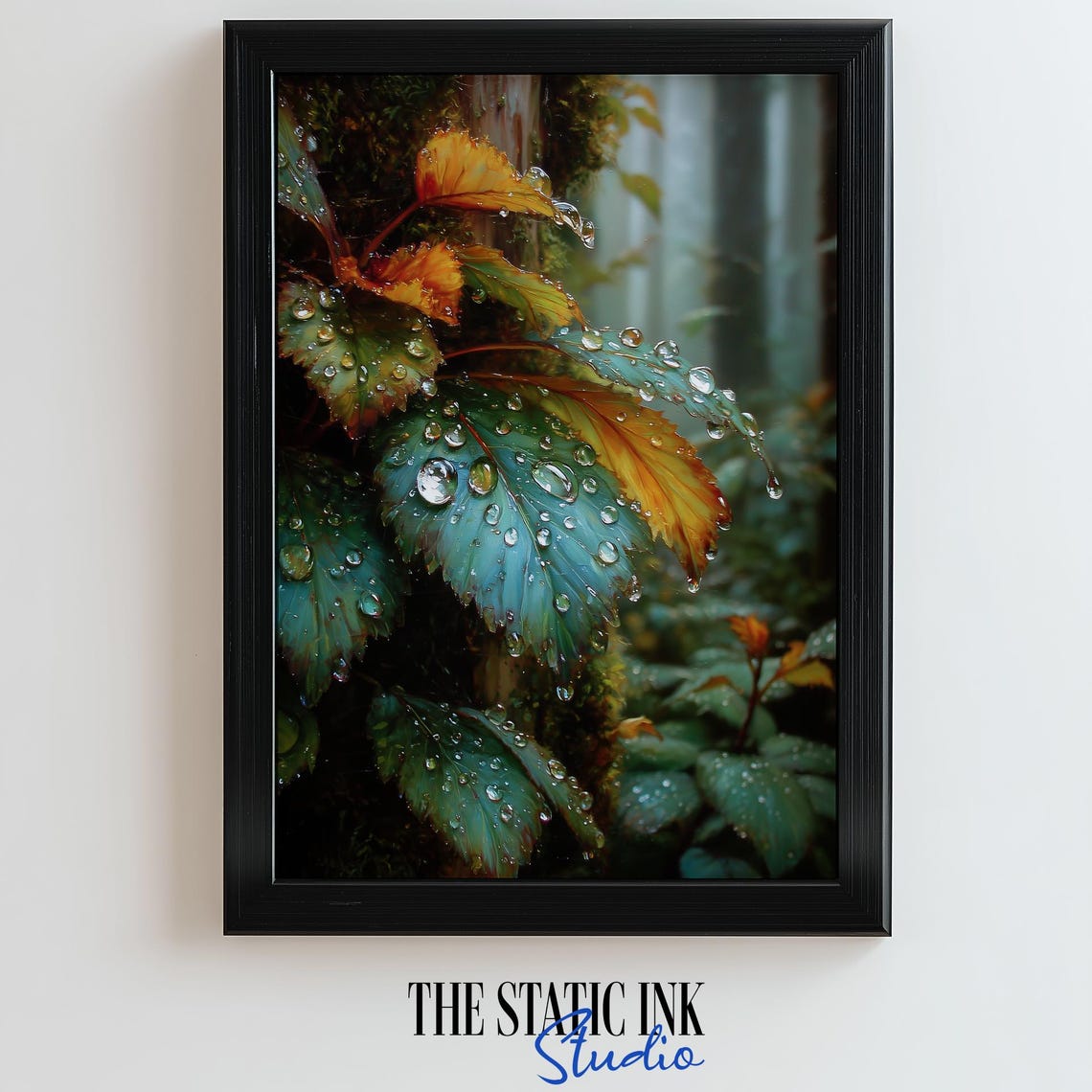 Rain Kissed Autumn Leaves With Water Droplets Forest Close Up Poster