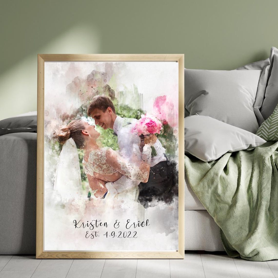 Wedding Couple Watercolor Personalised Anniversary Gift Poster - Image 3