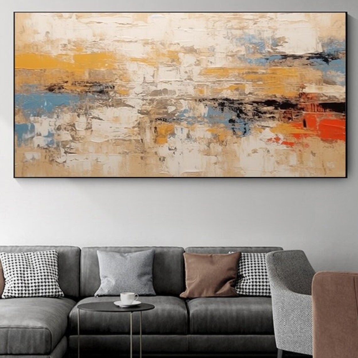 Warm Earthy Beige Orange Abstract Oil Painting Neutral Decor Poster