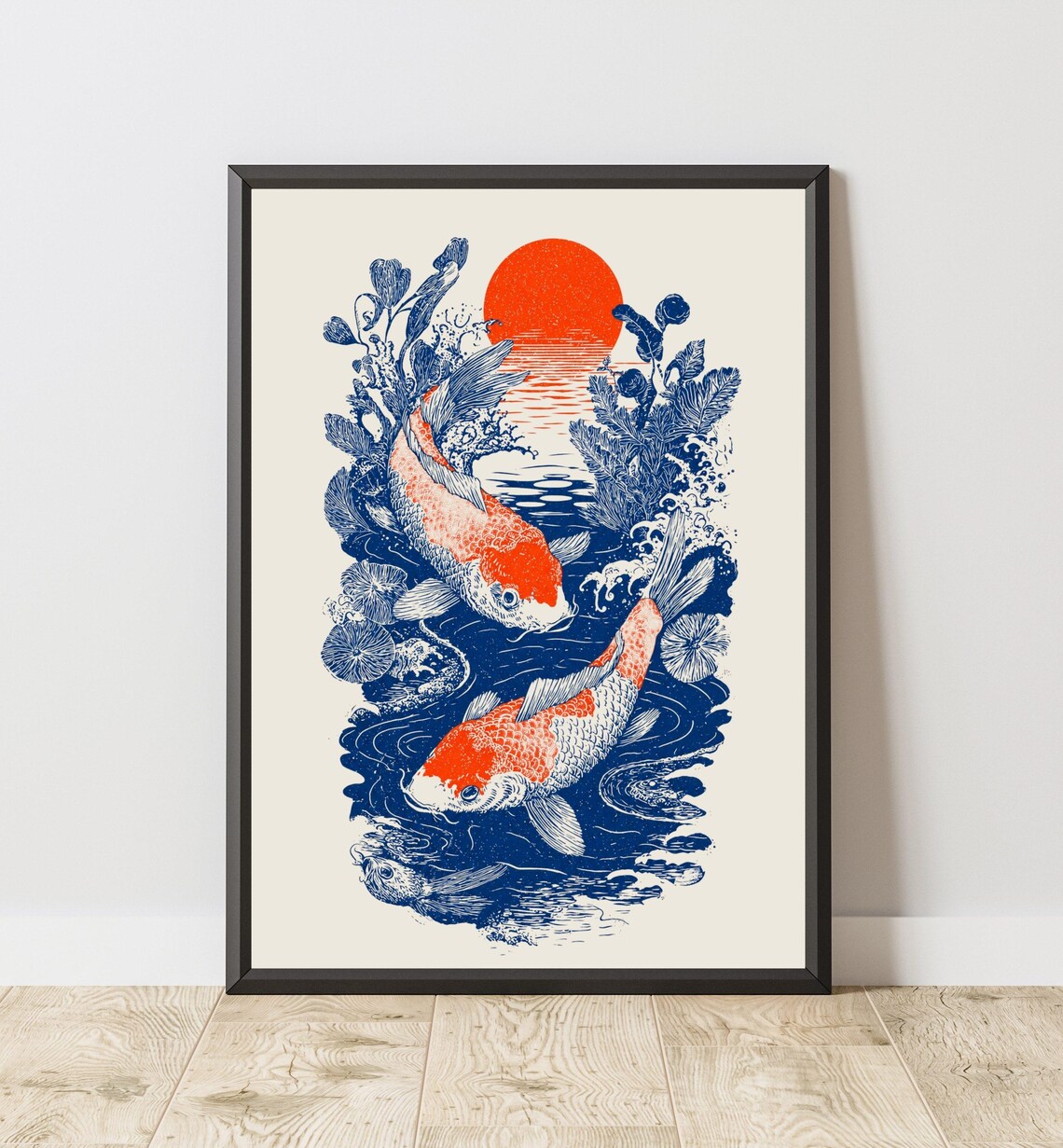 Japanese Koi Fish Poster, Japandi Zen Decor