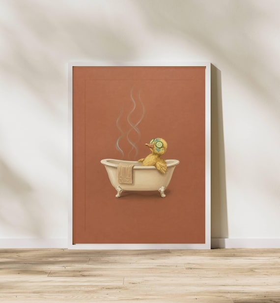 Quirky Duck Spa Day Wall Art Print Bathtub Whimsical Decor Self Care Cute Poster