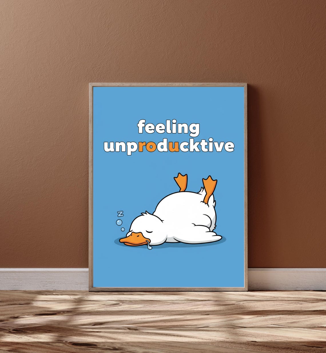 Funny Unproductive Duck Art Print, Animal Decor