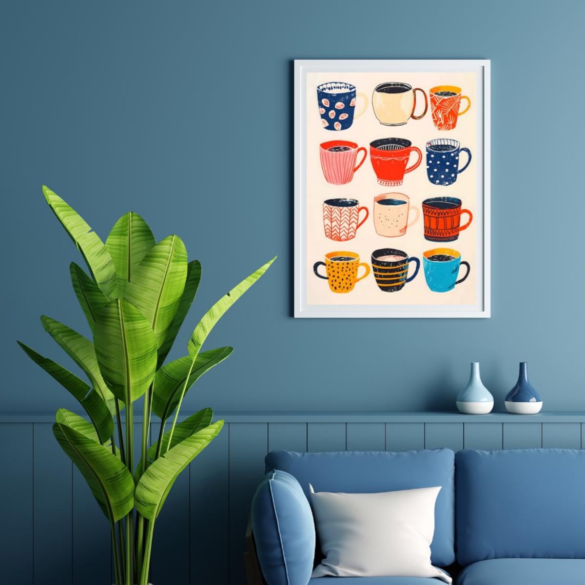 Colorful Coffee Mugs, Kitchen Wall Art Print
