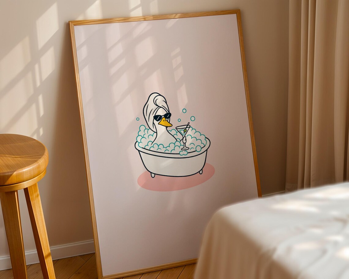 Duck In Bath Tub Funny Pink Bathroom Art Print