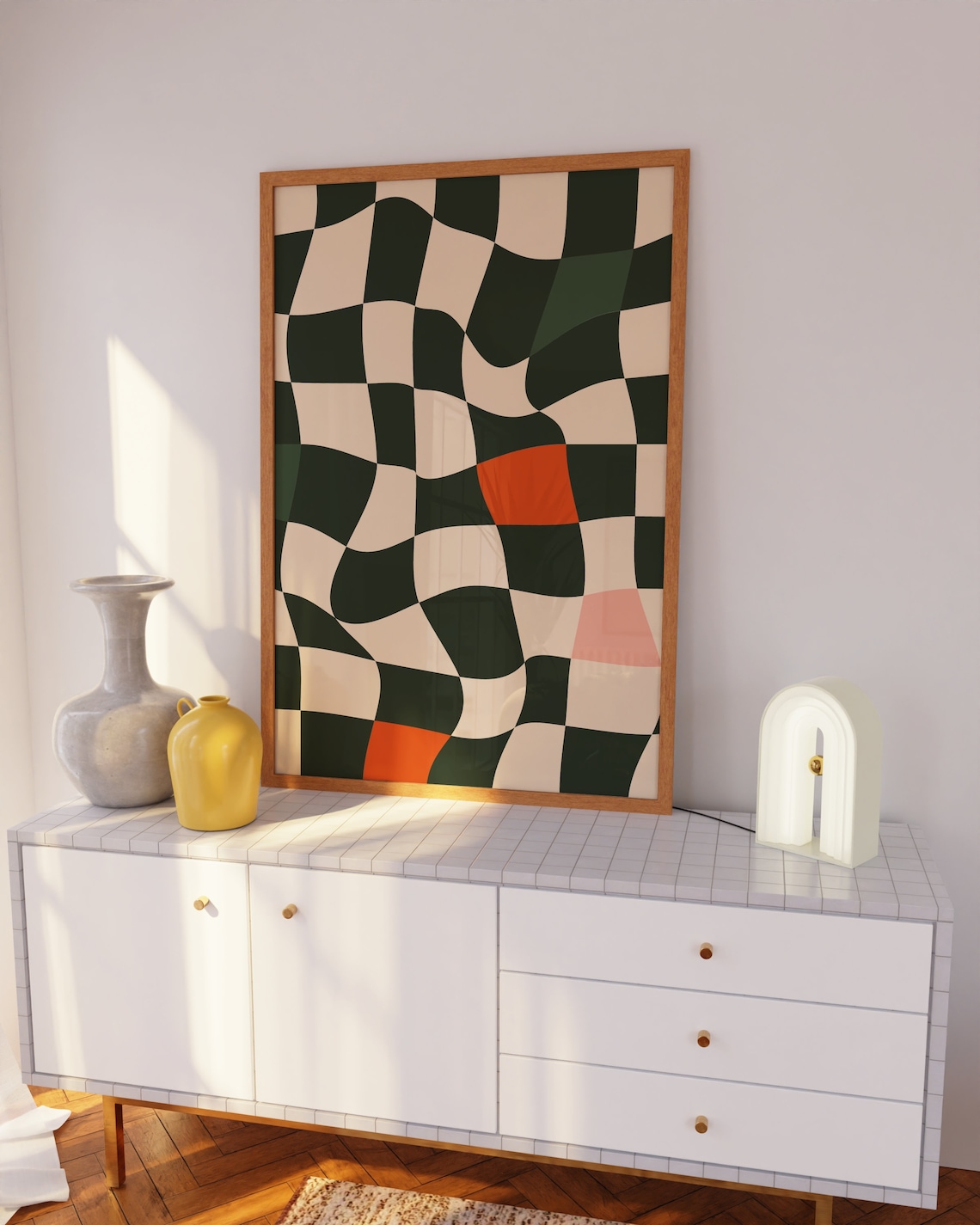 Retro Checkered Abstract Geometric Wall Art Print - Image 2