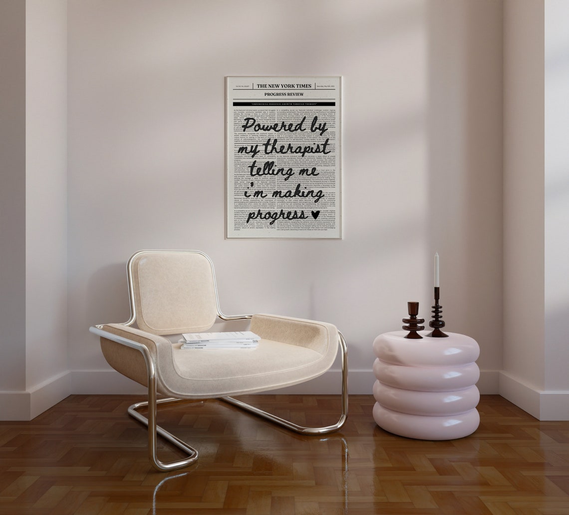 Powered By My Therapist Funny Newspaper Progress Quote Poster - Image 3