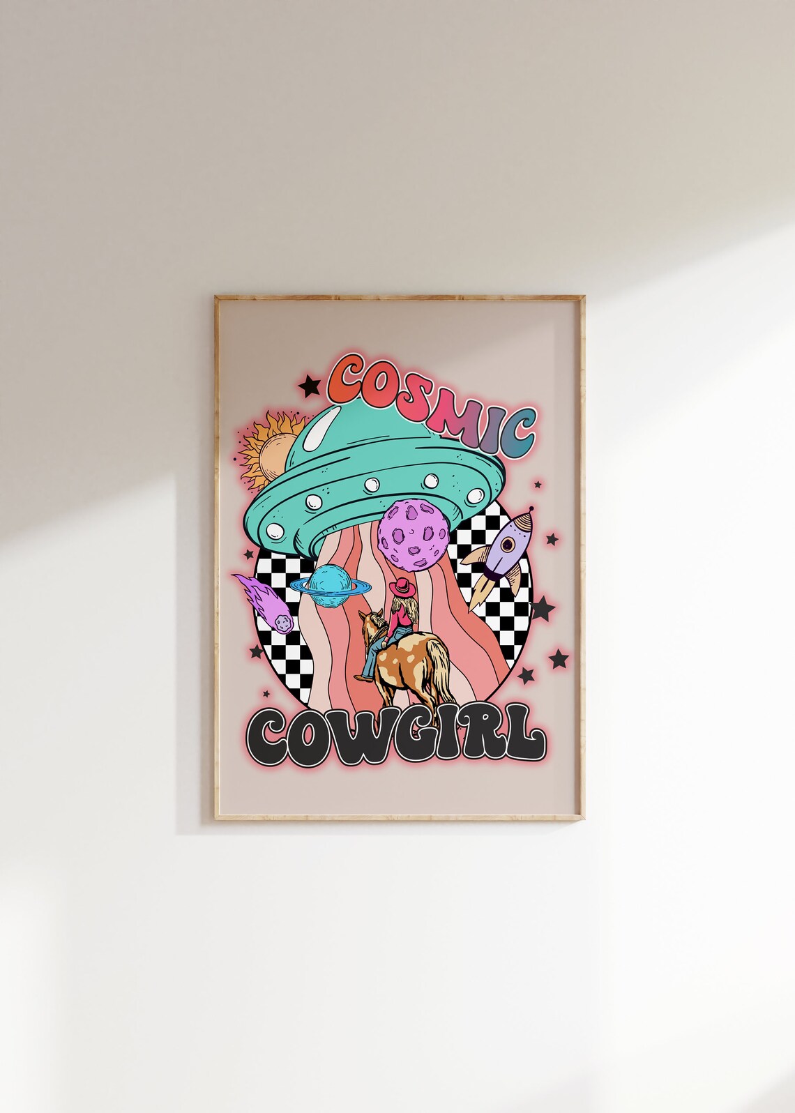 Cosmic Cowgirl Groovy Western UFO Retro Space Cowgirl Poster
