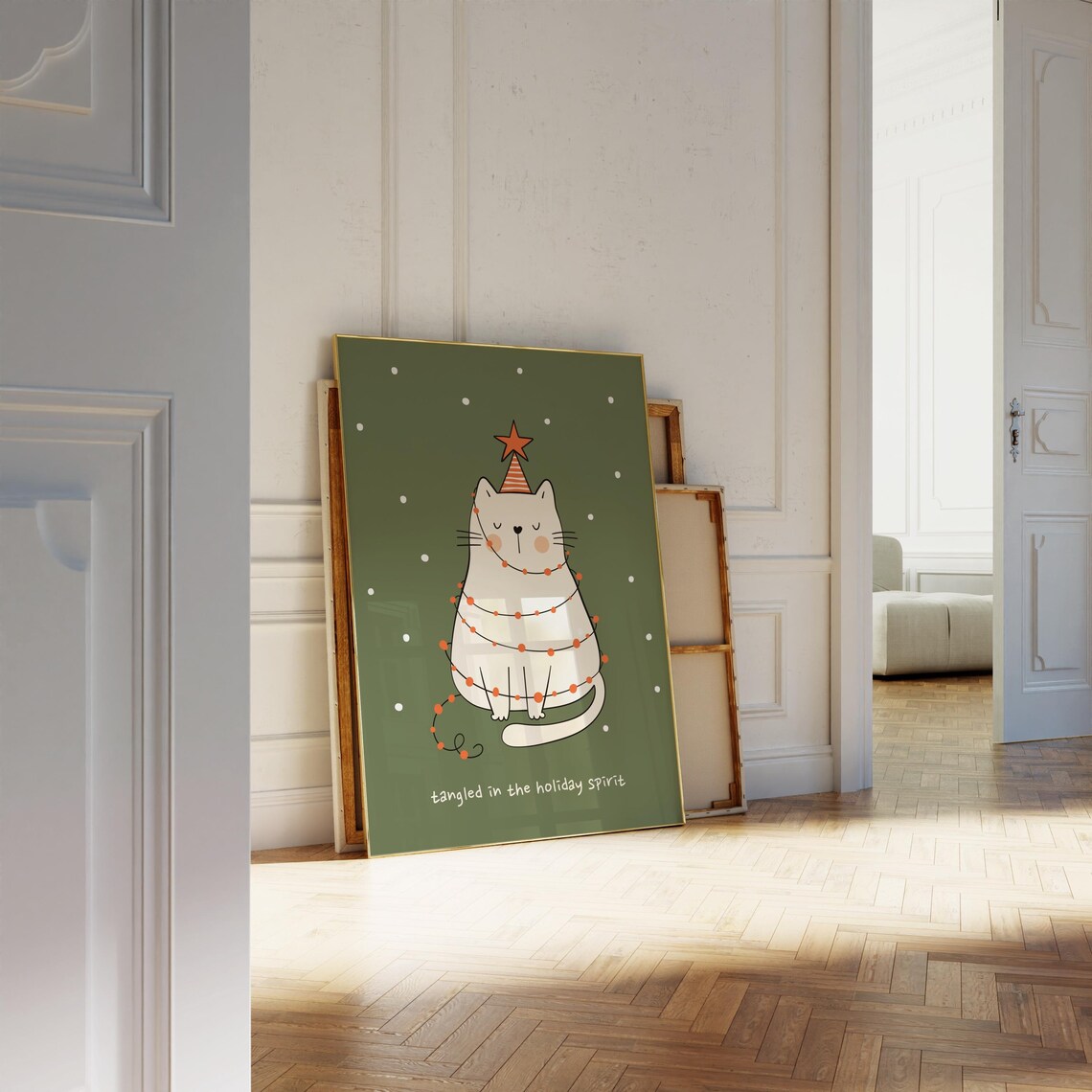 Funny Festive Christmas Cat Art Print, Holiday Gift - Image 2