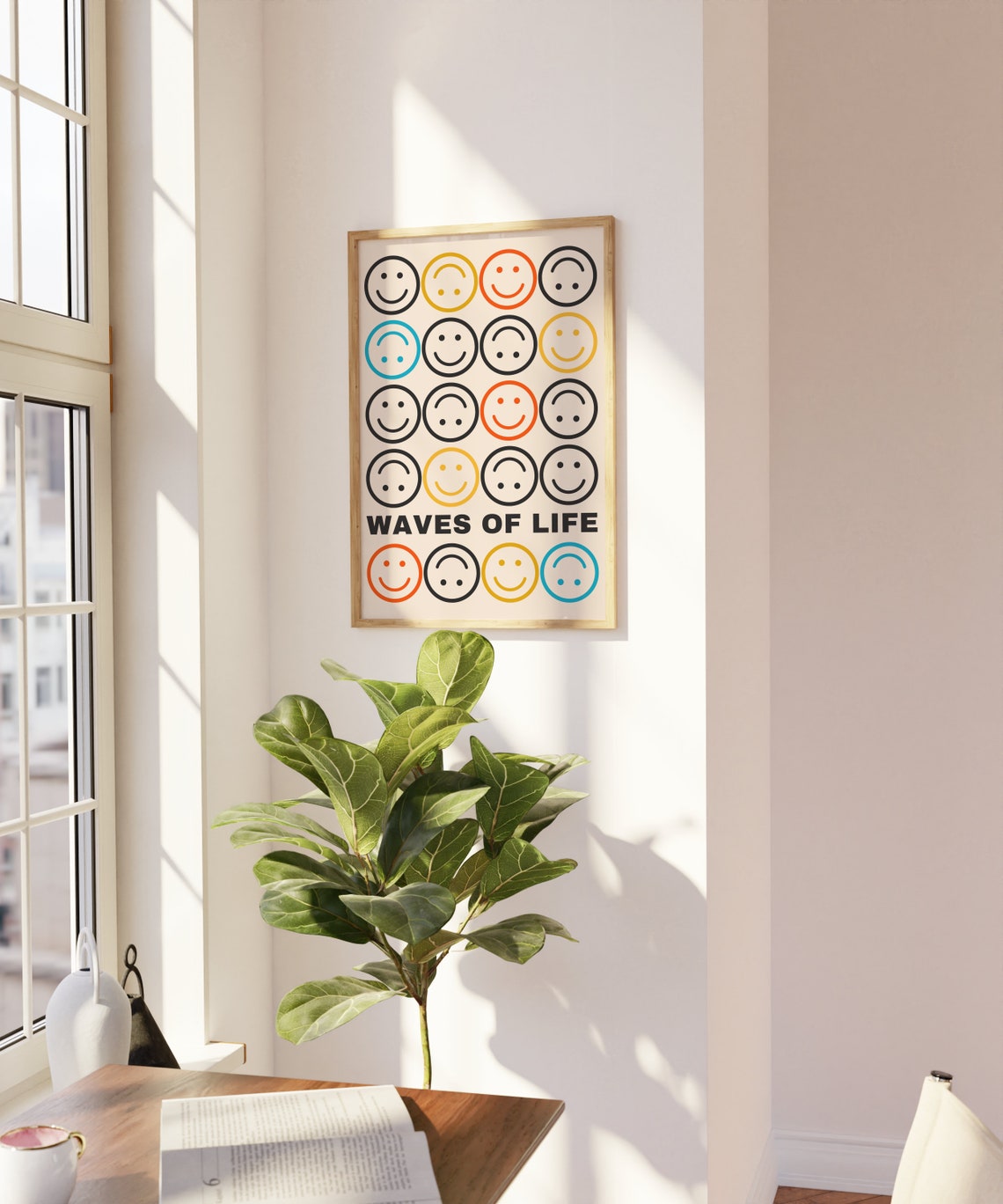 Smiley Face Wall Art Waves Of Life Retro Emotions Poster Funky Wall Art Aesthetic Quote Prints - Image 2
