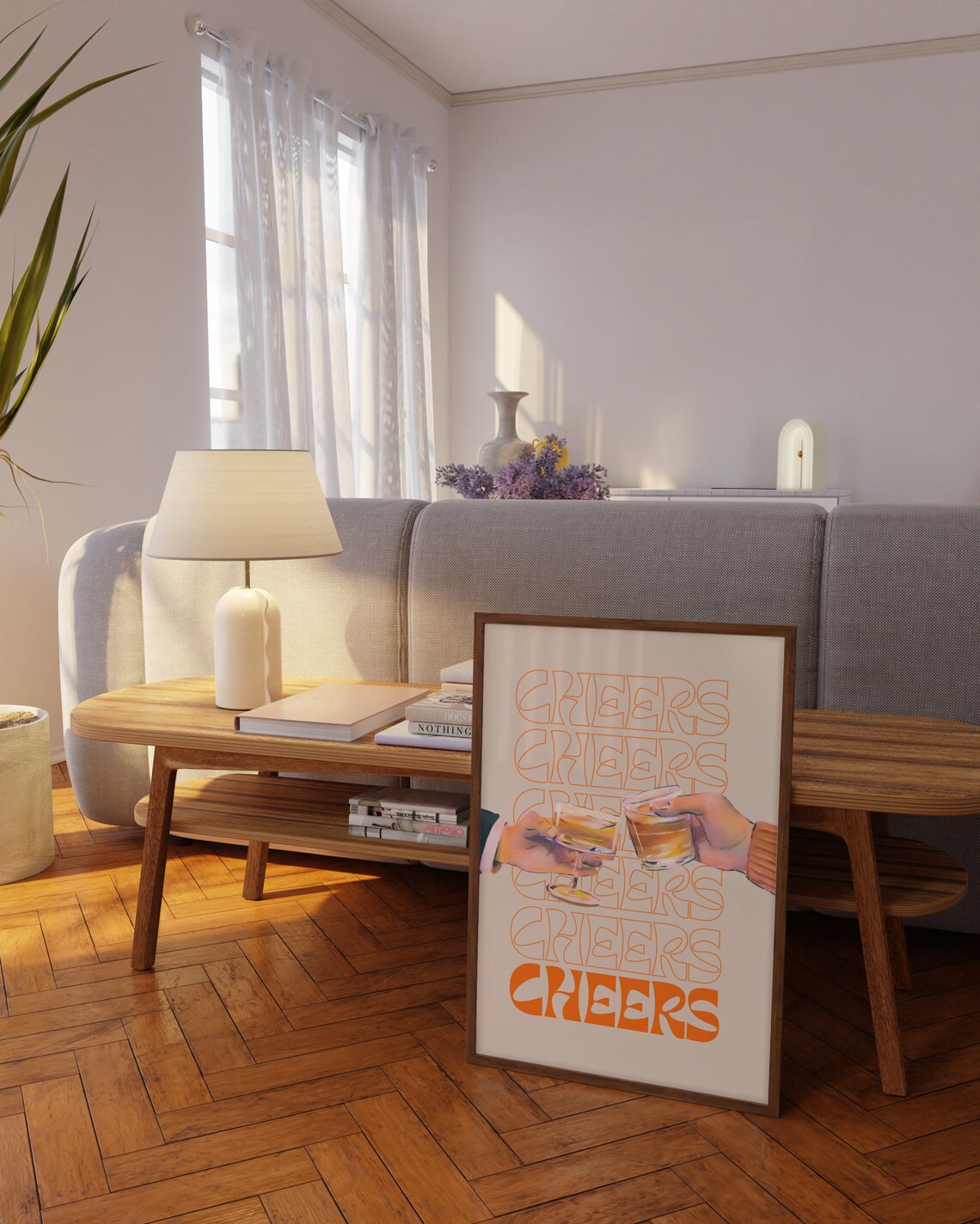 Neutral Bar Cart Retro Cheers Whiskey Art Print - Image 2