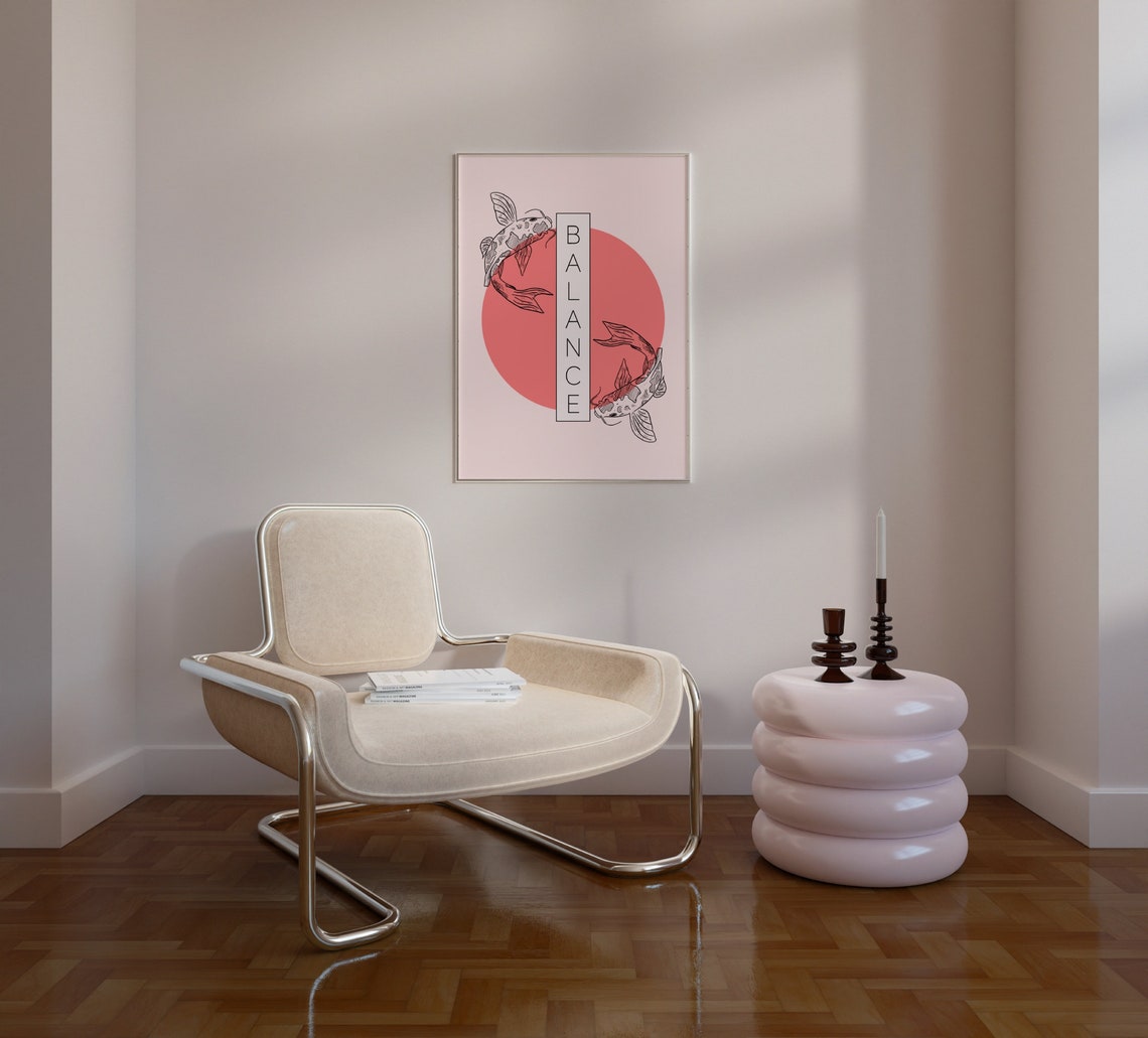 Pink Balance Print Koi Fish Lover Gift Wall Art Find Your Balance Mindfulness Poster Mental Health Print Yin And Yang Spiritual Art - Image 3