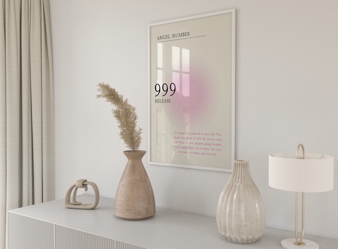 Angel Number 999 Release Calm Pink Aura Spiritual Quote Poster - Image 2
