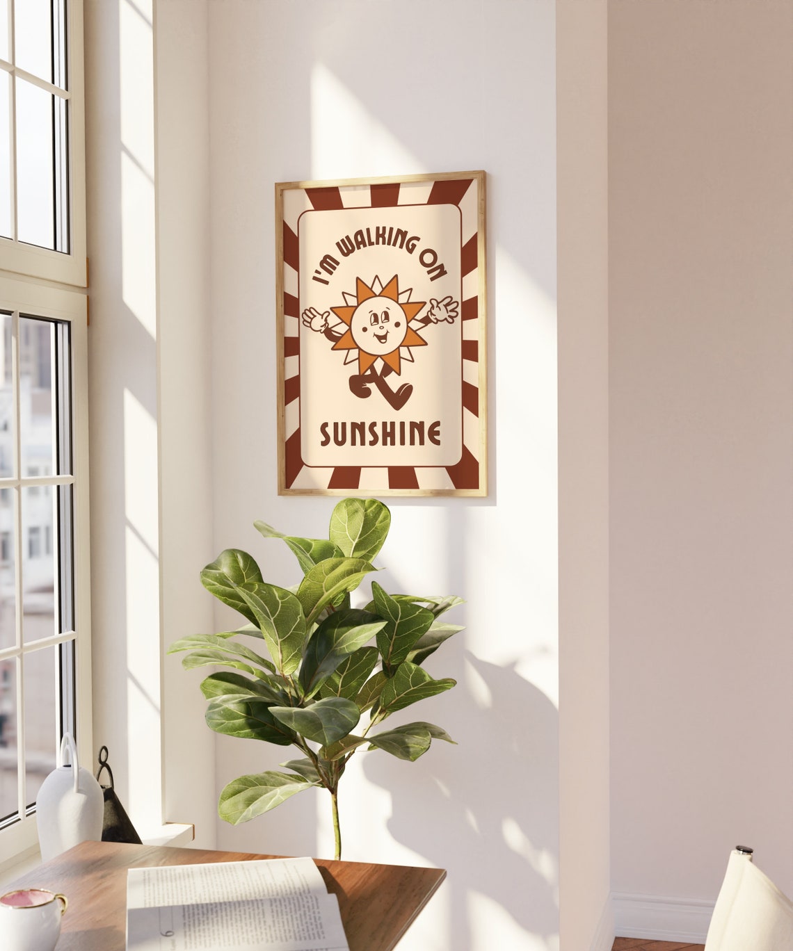 Im Walking On Sunshine Retro Smiling Sun Character Art Poster - Image 3