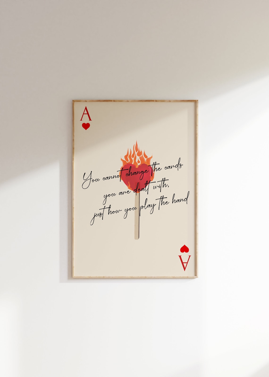 Red Ace Of Hearts Positive Quote Typography Art Print