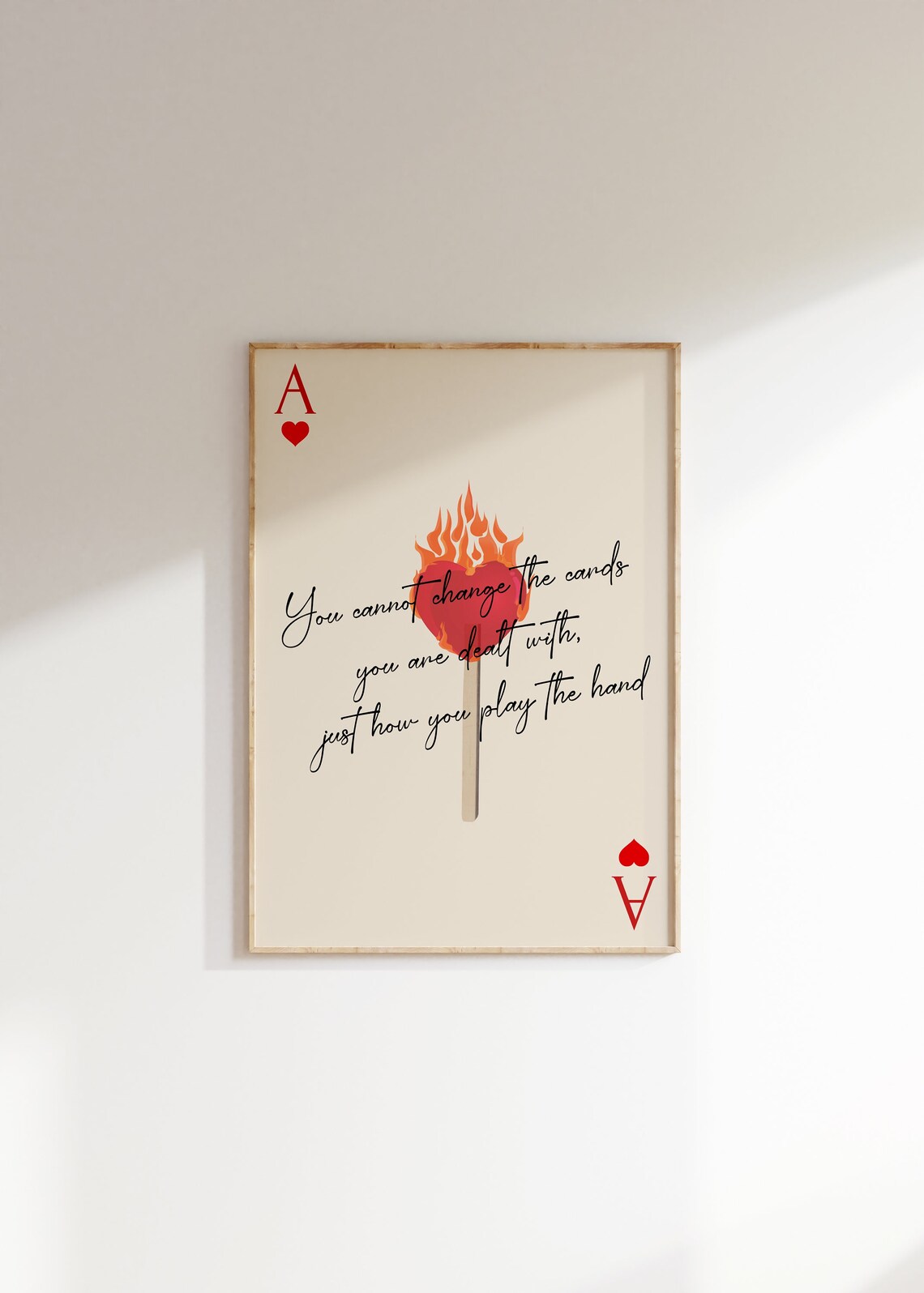 Red Ace Of Hearts Poster Positive Quote Typography Wall Art Motivational Trendy Decor For Teen Room Living