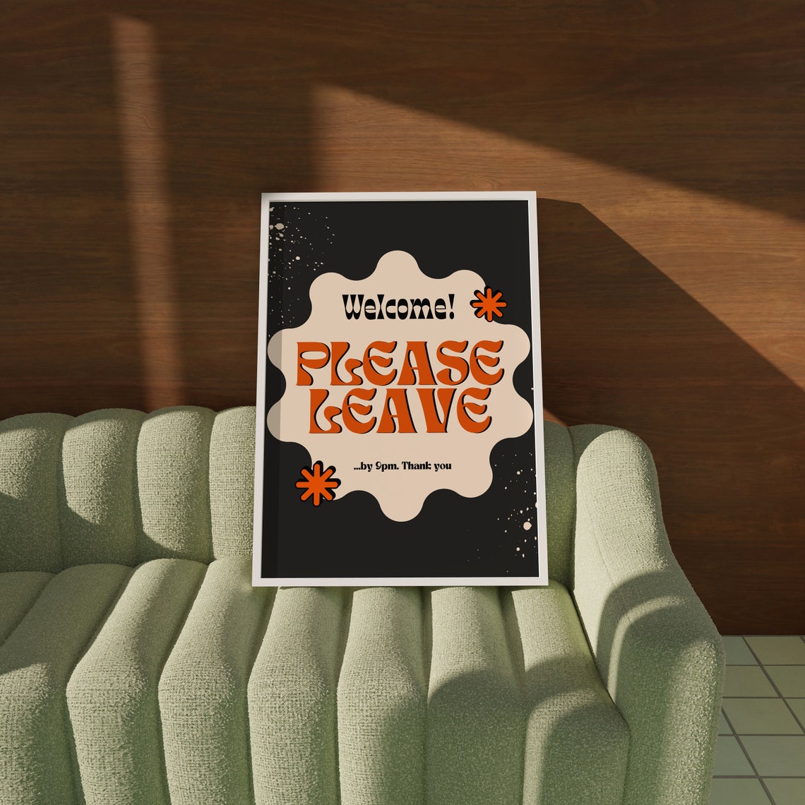 Welcome Please Leave By 9pm Funny Retro Guest Room Quote Wall Poster - Image 2
