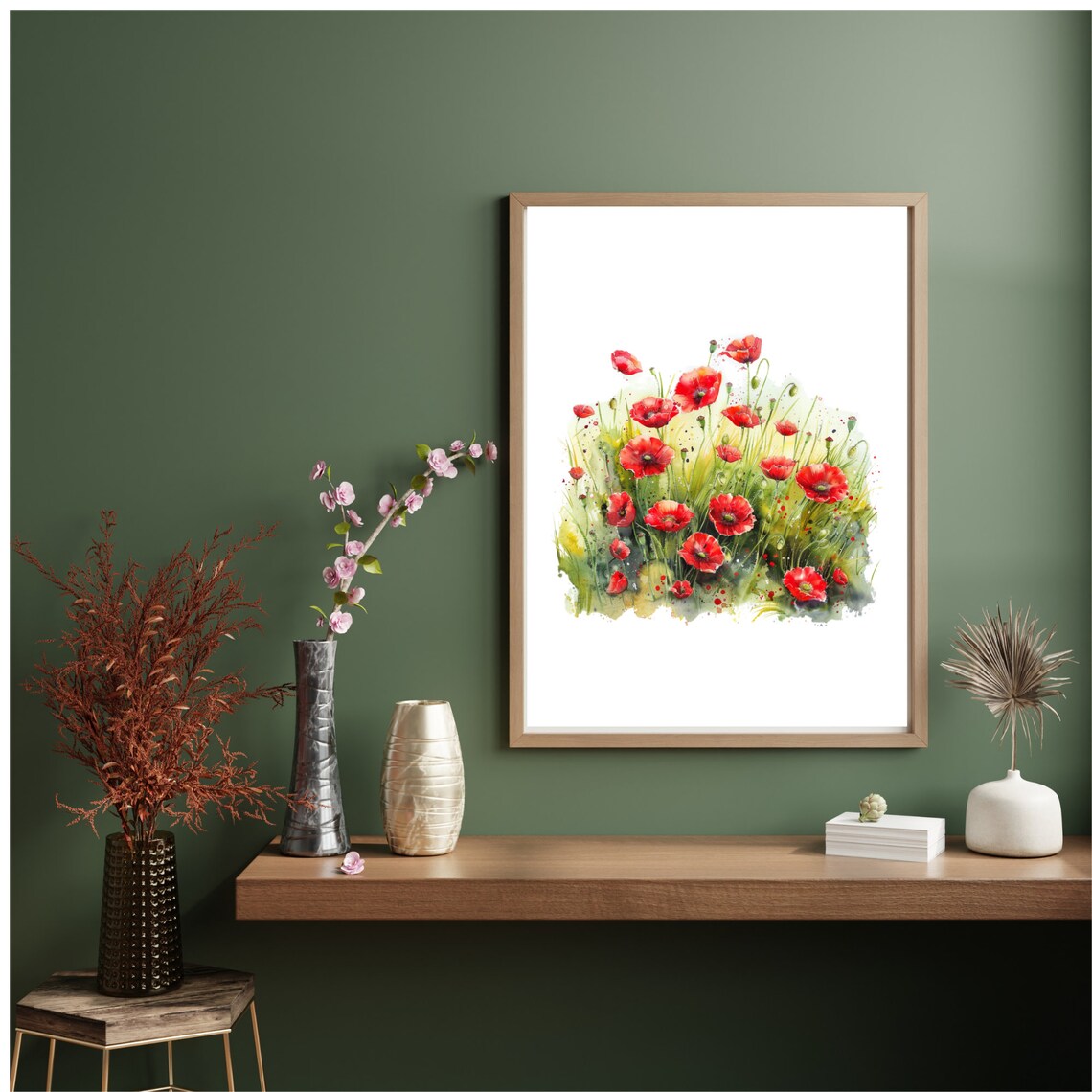 Poppies Watercolor Painting, Floral Landscape Print - Image 3