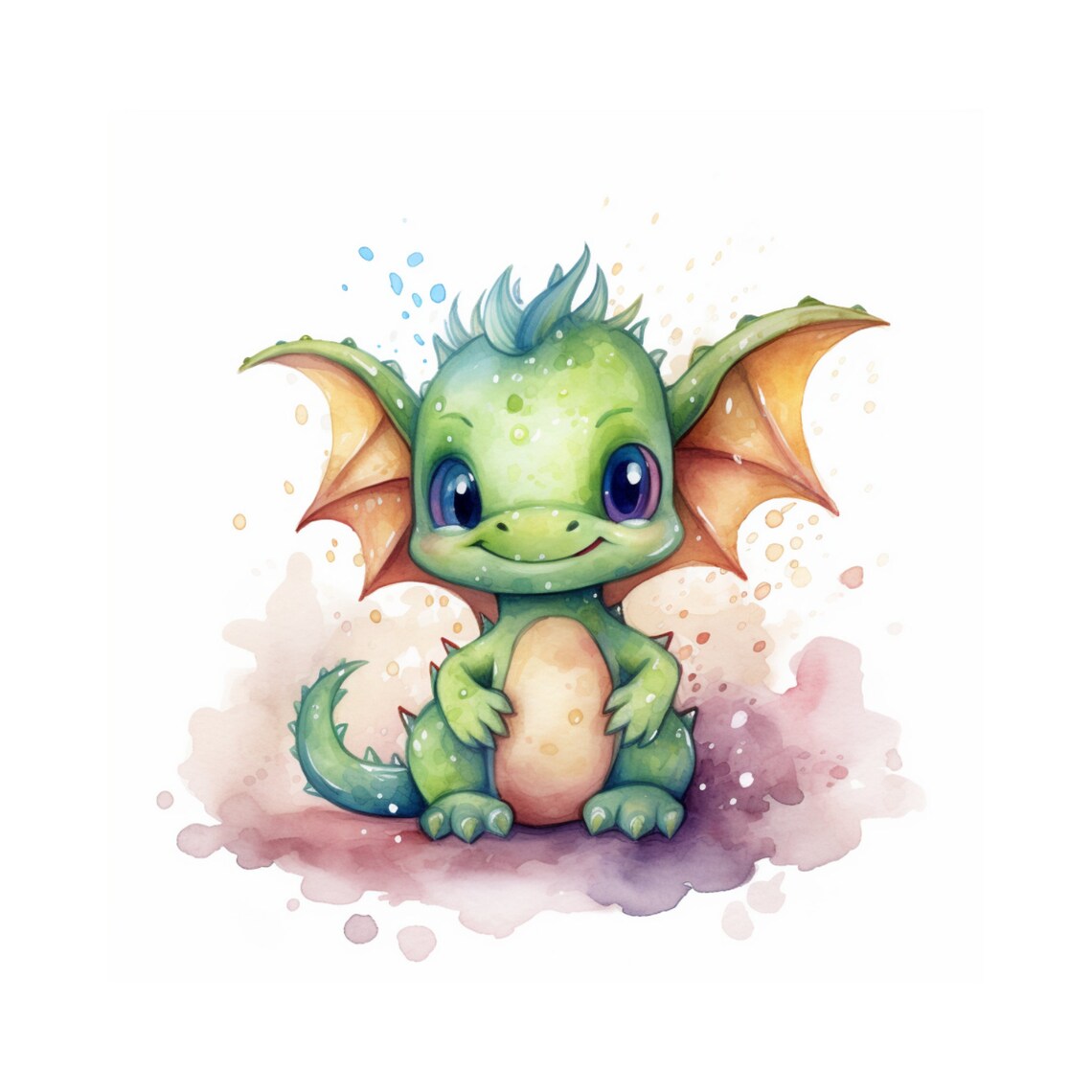 Baby Dragon Watercolor Painting, Nursery Decor