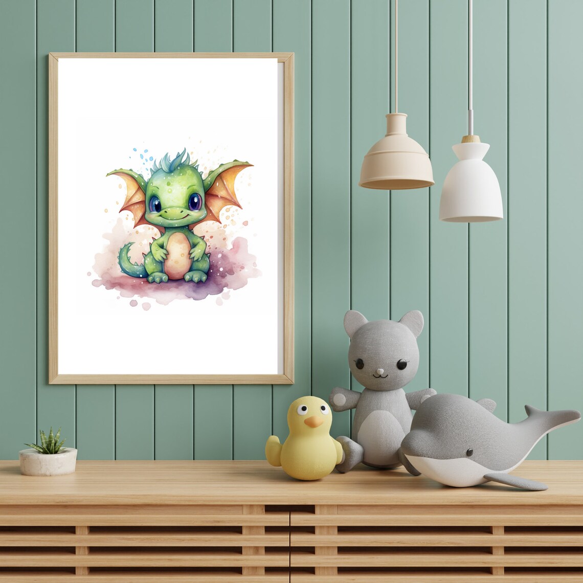 Baby Dragon Watercolor Painting, Nursery Decor - Image 3