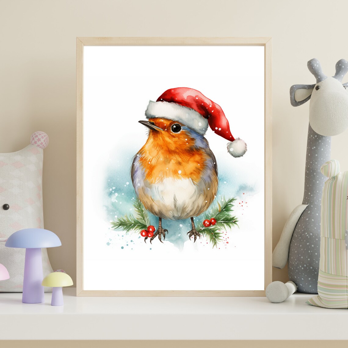 Christmas Robin Bird Watercolor, Nursery Decor - Image 2