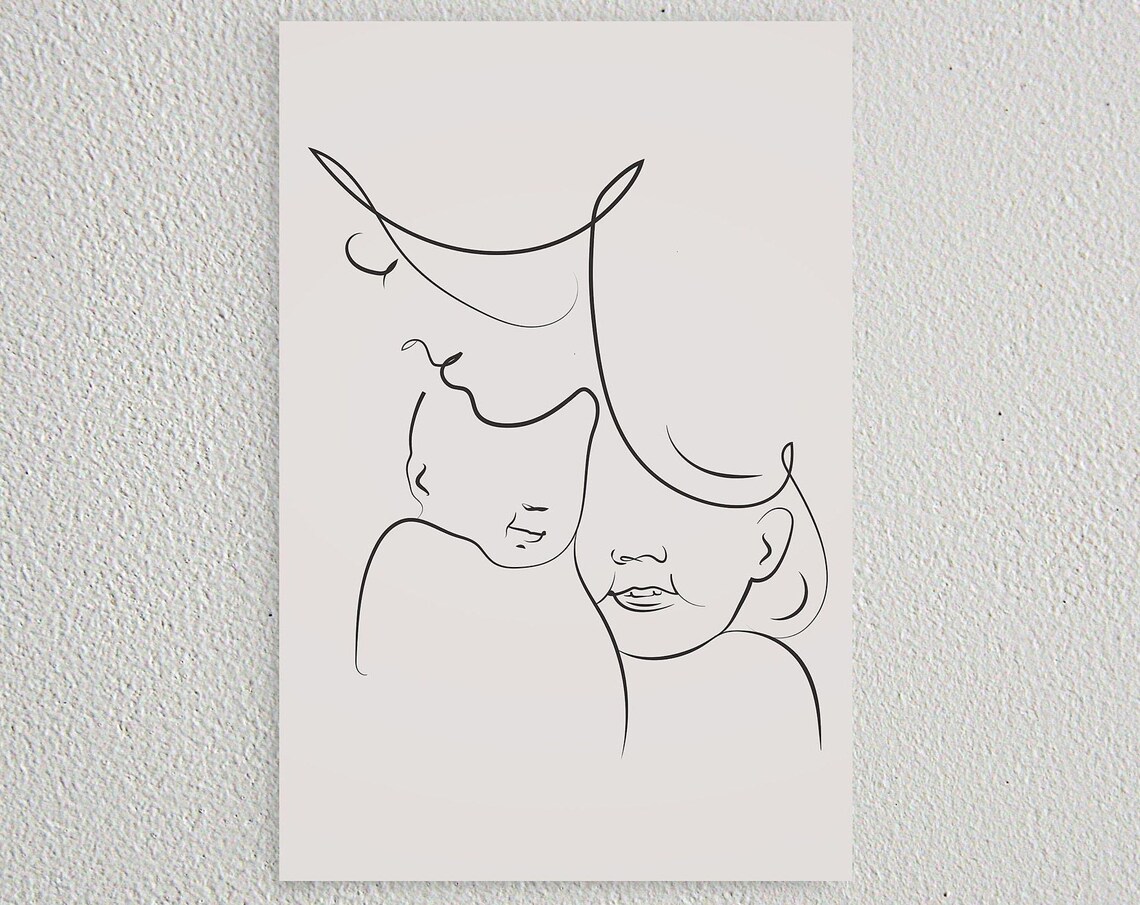 Minimalist Mother and Child Doodle Family Art Print - Image 2