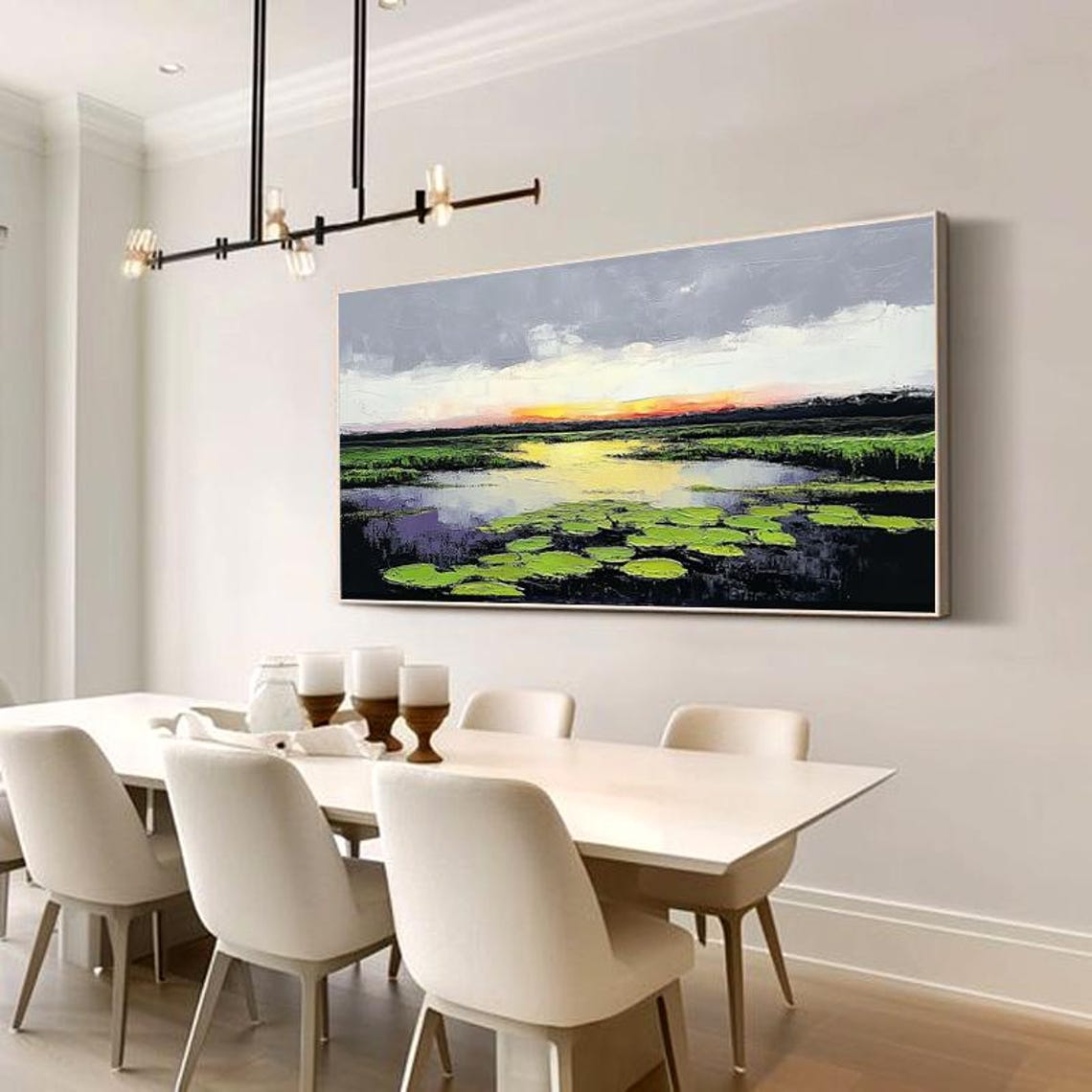 Tranquil Wetland Lake at Golden Sunset With Green Lily Pads Poster - Image 3