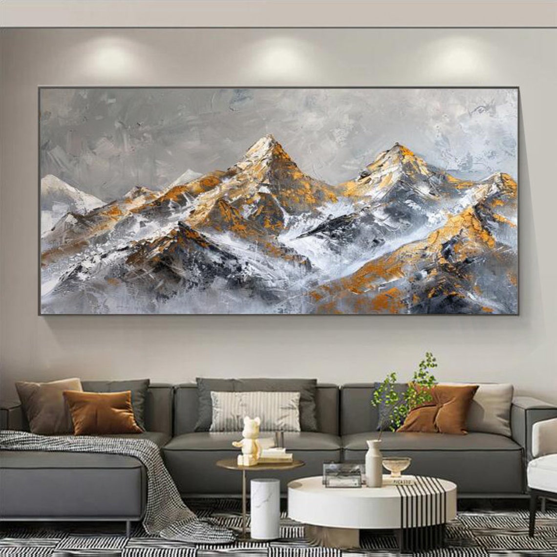Majestic Golden Snow Capped Mountain Peaks Against Grey Sky Poster - Image 6