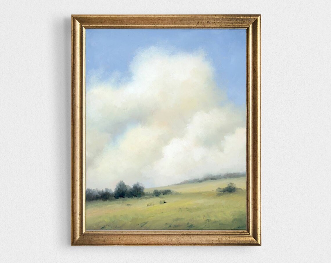 Oil Painting Clouds Light Blue Sky Landscape Art Print
