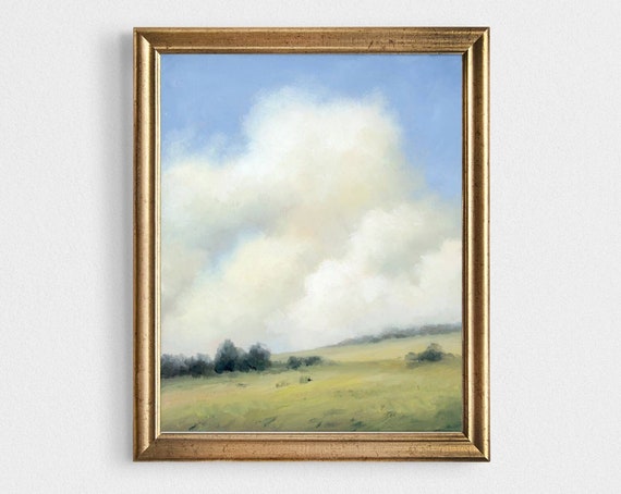 Oil Painting Clouds Light Blue Sky Landscape Art Print