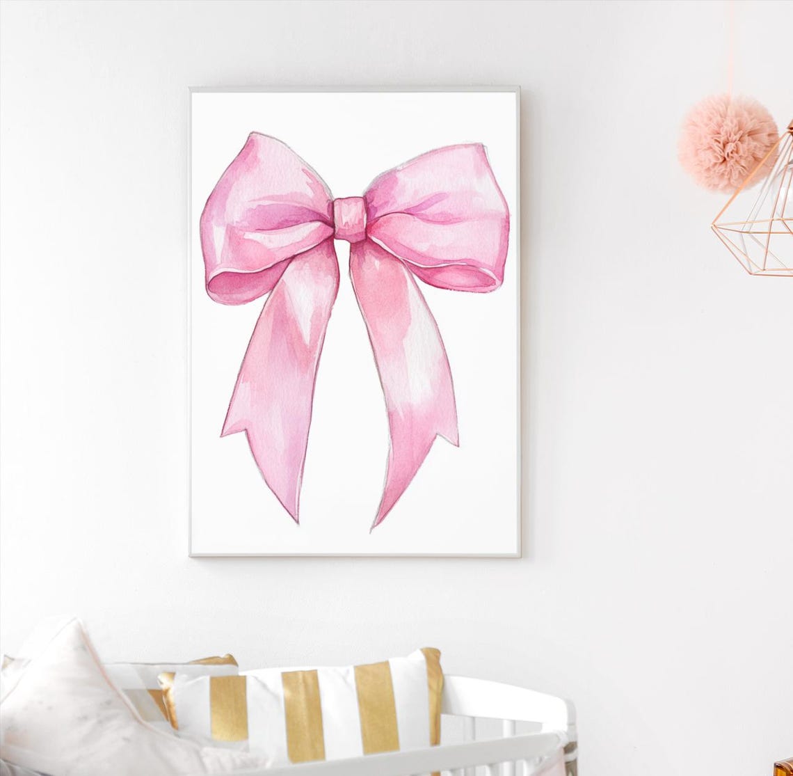 Pink Satin Ribbon Bow On White Coquette Nursery Decor Poster