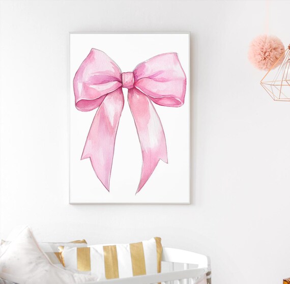 Pink Ribbon Bow Print Balletcore Wall Art Cute Nursery Wall Art Trendy Pink Art Print Girly Wall Decor