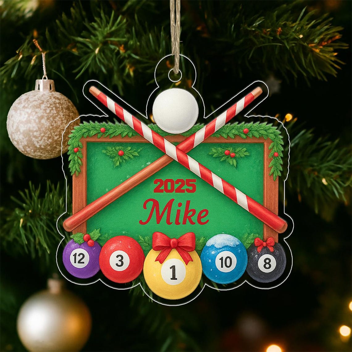 Billiard Pool Ornament Print 2025 Mike Name Christmas Gift For Players