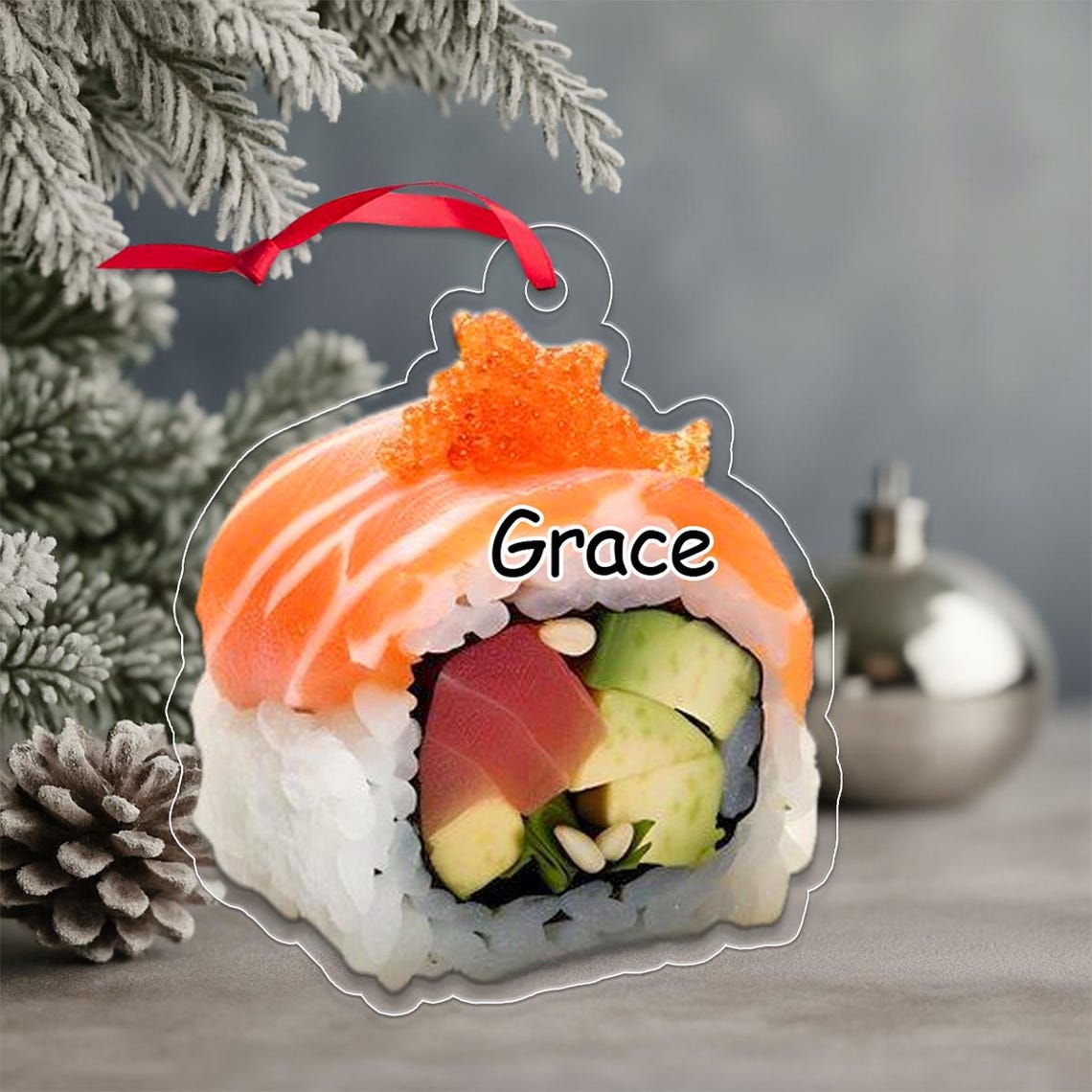 Personalized Sushi Christmas Acrylic Ornament Tuna Avocado Name Print