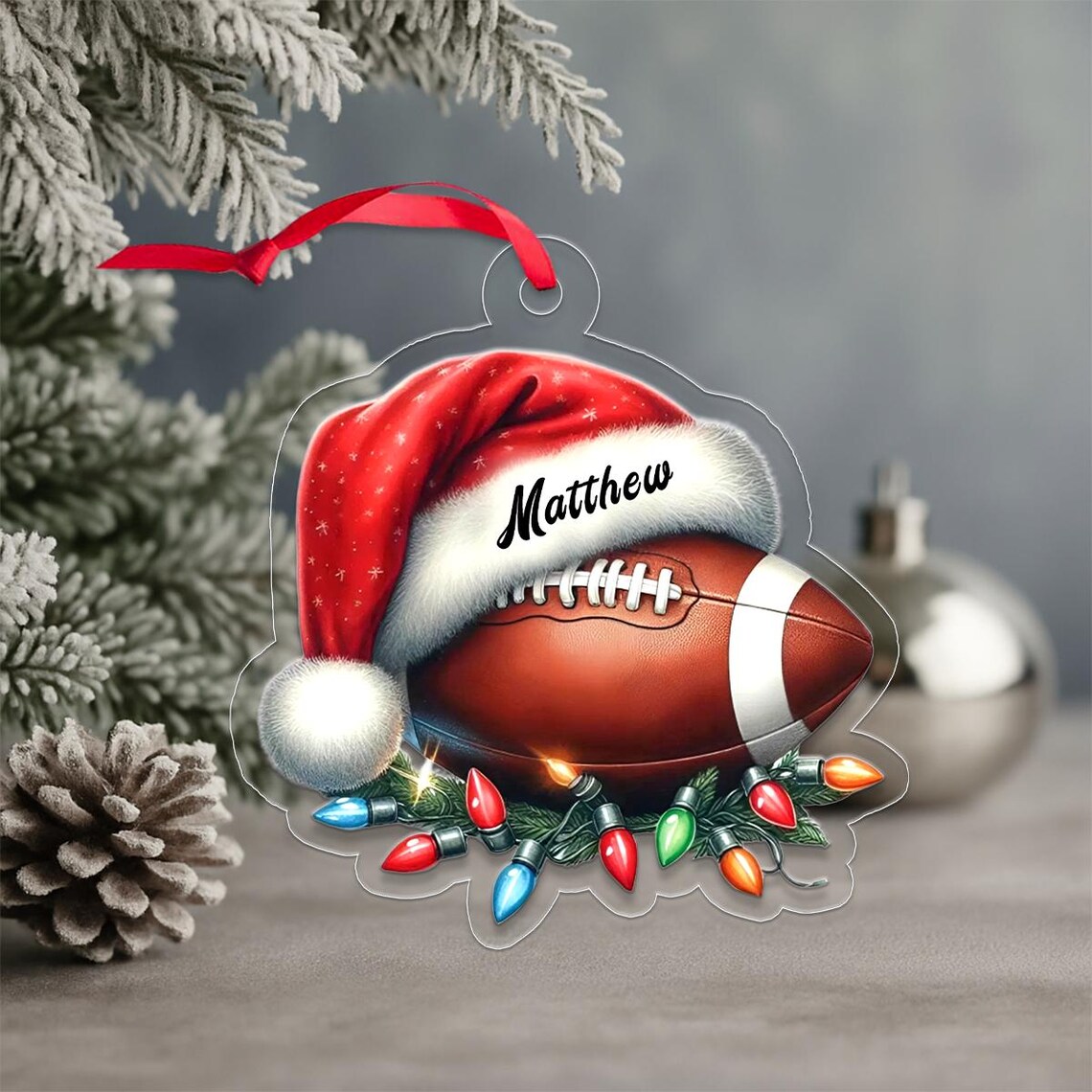 Personalized Football Santa Hat Christmas Ornament Gift With Name Print