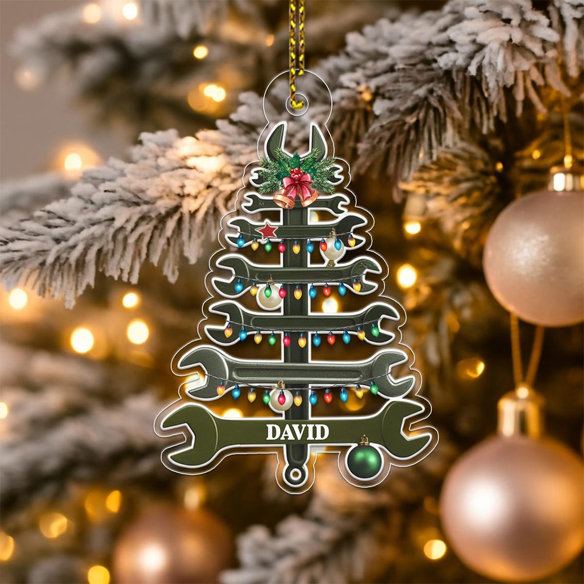 Personalized David Wrench Christmas Tree Mechanic Ornament Poster
