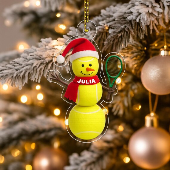 Personalized Julia Cute Tennis Snowman Santa Hat Ornament Poster